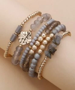 Hot Sale 👏 Don't AsK Gray & Goldtone Beaded Stretch Bracelet Set For 👩 Women 🛒