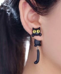 Best Sale 👍 Don't AsK Black & Yellow Cat Drop Earrings For 👩 Women 🎁