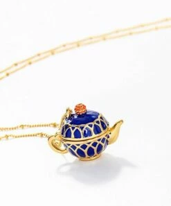 Deals 🔔 Don't AsK Blue Resin & Goldtone Teapot Necklace For 👩 Women 🧨