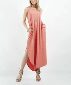 Budget 👍 Ash Rose Side-Slit Sleeveless Pocket Maxi 👗 Dress - 👩 Women 🌟