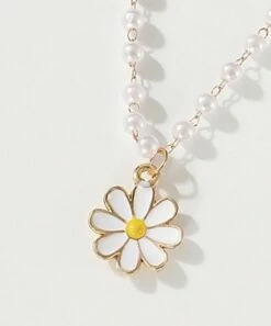 Cheapest 👏 Don't AsK Imitation Pearl & Goldtone Daisy Pendant Necklace For 👩 Women 💯