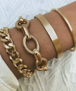 Best Pirce ✨ Don't AsK Goldtone Bangle & Chunky Chain Bracelet Set For 👩 Women ❤️