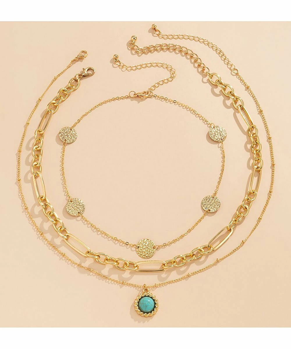 Outlet π Don't AsK Teal & Goldtone Circle Pendant Necklace Set For π© Women π 4 Outlet π Don't AsK Teal & Goldtone Circle Pendant Necklace Set For π© Women π - Image 2