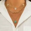 Outlet 🔔 Don't AsK Teal & Goldtone Circle Pendant Necklace Set For 👩 Women 👏