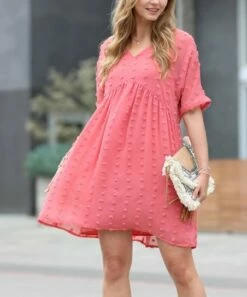 Outlet 🤩 42POPS Ash Rose Swiss Dot V-Neck Empire-Waist 👗 Dress - 👩 Women 🛒