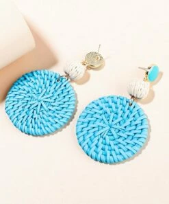 Buy ✨ Don't AsK Blue Rattan Circular Drop Earrings For 👩 Women ✔️
