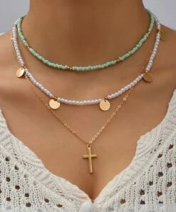 Wholesale ✨ Don't AsK Mint Green & Imitation Pearl Layered Necklace For 👩 Women ✨