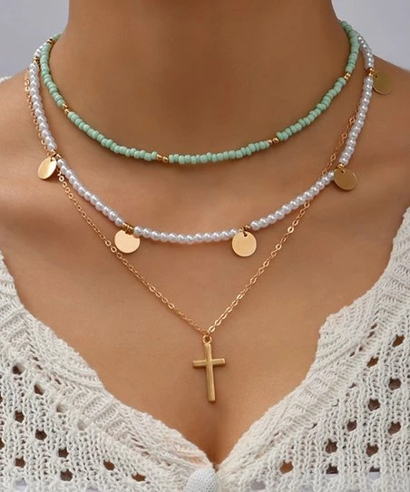 Wholesale β¨ Don't AsK Mint Green & Imitation Pearl Layered Necklace For π© Women β¨ 3 Wholesale β¨ Don't AsK Mint Green & Imitation Pearl Layered Necklace For π© Women β¨
