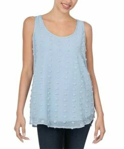 Outlet 👏 Ash Blue Swiss Dot Scoop Neck Sleeveless Curved-Hem Top - 👩 Women For Other 🛒