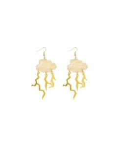 Best Pirce 🎁 Don't AsK Blush & Goldtone Lightning Bolt Cloud Drop Earrings For 👩 Women ✔️