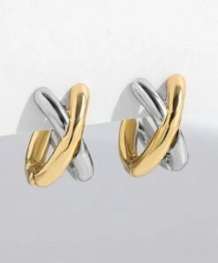 Cheapest 🤩 Don't AsK Two-Tone Crisscross Huggie Earrings For 👩 Women 👍 -Don"t AsK Shop zu107268468 alt 2 tm1659571625