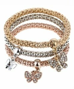 Brand new 🎉 Don't AsK Crystal & Tri-Tone Butterflies Stretch Bracelet Set For 👩 Women ❤️