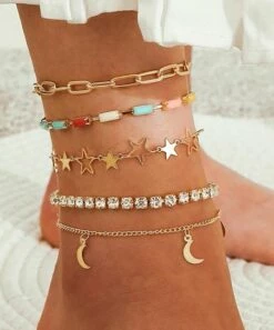 Cheap 🤩 Don't AsK Goldtone & Blue Celestial Anklet Set For 👩 Women 🧨