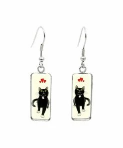 Discount 😀 Don't AsK Black & Red Cat Hearts Drop Earrings For 👩 Women 😍