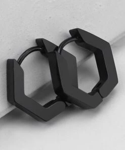 Outlet ✨ Don't AsK Black Hexagon Hoop Earrings For 👩 Women 🎉