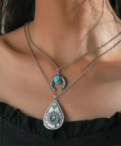 Buy ⌛ Don't AsK Silvertone & Faux Turquoise Crescent Moon Layered Necklace For 👩 Women 😉