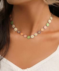 Brand new 😉 Don't AsK Pink & Green Daisy Bead Choker Necklace For 👩 Women 🔥