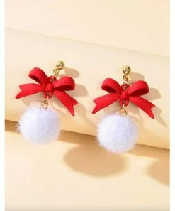 Best reviews of ⭐ Don't AsK Red & White Bow & Pom-Pom Drop Earrings For 👩 Women ✔️ -Don"t AsK Shop zu107910363 alt 1 tm1661198487