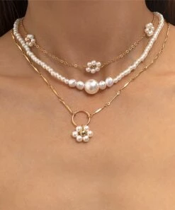 Cheap 🤩 Don't AsK Imitation Pearl & Goldtone Floral Layered Necklace For 👩 Women 😉