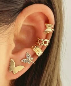 Cheapest ✔️ Don't AsK Crystal & Goldtone Butterfly Ear Cuff Stud Earrings Set For 👩 Women ✨