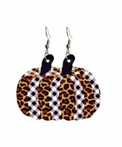 Coupon 🧨 Don't AsK Orange & White Leopard Plaid Pumpkin Drop Earrings For 👩 Women 🛒