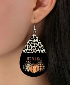 Best deal 🛒 Don't AsK Khaki & Black Leopard Pumpkins 'It's Fall Y'all' Teardrop Earrings For 👩 Women 🔥