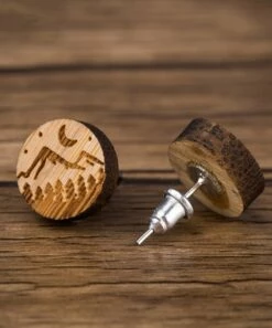 Buy ⌛ Don't AsK Brown Wood Round Mountain Range Stud Earrings For 👩 Women 🔥 -Don"t AsK Shop zu108523277 alt 1 tm1663004661