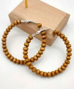 Wholesale 😉 Don't AsK Brown Wood Beaded Hoop Earrings For 👩 Women 🛒
