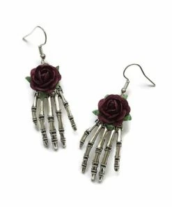 Best deal 🤩 Don't AsK Purple & Silvertone Skeleton Hands & Rose Drop Earrings For 👩 Women 🔔
