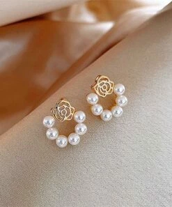 Best Pirce ❤️ Don't AsK Goldtone & Imitation Pearl Rose Circular Drop Earrings For 👩 Women 😉