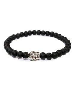 Outlet ❤️ Don't AsK Black Onyx & Stainless Steel Buddha Head Beaded Bracelet For Men 🌟