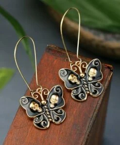 Flash Sale 🌟 Don't AsK Black & Goldtone Moth Skull Drop Earrings For 👩 Women 🧨