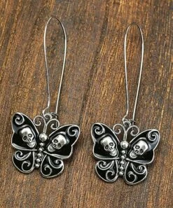 Best Sale 😀 Don't AsK Black & Silvertone Skull Moth Drop Earrings For 👩 Women 🛒
