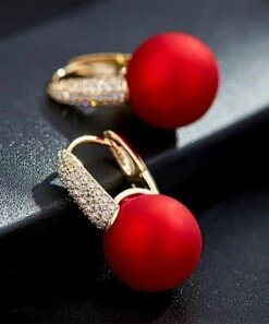 Promo 🧨 Don't AsK Cubic Zirconia & Red Satin Ball Pave Drop Earrings For 👩 Women 🥰