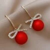 Best reviews of ✨ Don't AsK Red Satin Ball Pave Crystal Drop Earrings For 👩 Women 💯
