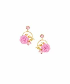 Deals 🎉 Don't AsK Pink Crystal & Goldtone Rose Circle Stud Earrings For 👩 Women ⌛