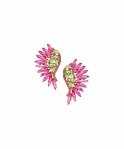 Hot Sale ⭐ Don't AsK Pink & Green Crystal Marquis Fan Stud Earrings For 👩 Women 🔔