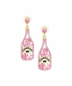New 🧨 Don't AsK Pink Crystal & Goldtone 'Champagne' Bottle Drop Earrings For 👩 Women 😀