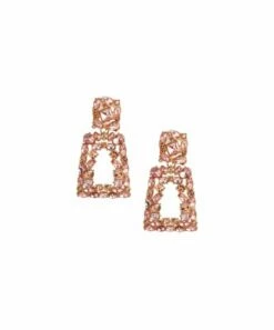 Best Pirce 🥰 Don't AsK Peach Crystal & Goldtone Geometric Drop Earrings For 👩 Women 😀