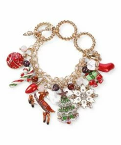 New ✨ Don't AsK Red & Goldtone Holiday Charm Toggle Bracelet For 👩 Women 🤩