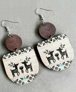 Discount 🛒 Don't AsK Silvertone & Black Reindeer Wood Circle Drop Earrings For 👩 Women ⭐