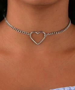 Outlet 👏 Don't AsK Silvertone Heart Choker Necklace For 👩 Women 🧨