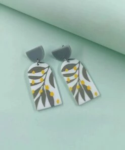 Deals 🥰 Don't AsK Gray & Yellow Leaves Drop Earrings For 👩 Women ❤️