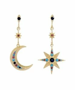 Discount ❤️ Don't AsK Goldtone & Blue Star & Moon Drop Earrings For 👩 Women 💯
