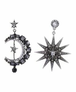 Best deal 🛒 Don't AsK Antiqued Crystal & Dark Silvertone Moon & Sun Prong Drop Earrings For 👩 Women 🎉