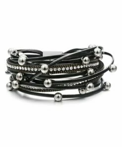 Cheap 🎉 Don't AsK Black Crystal & Silvertone Crystal Wrap Bracelet For 👩 Women 😀