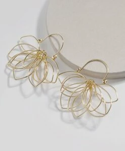 Discount 🧨 Don't AsK Goldtone Lotus Flower Drop Earrings For 👩 Women 🔔