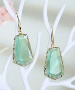 Discount ❤️ Don't AsK Goldtone & Light Green Crystal Drop Earrings For 👩 Women 👍