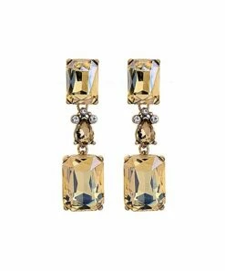 Coupon 🧨 Don't AsK Champagne Crystal & Goldtone Rectangular Drop Earrings For 👩 Women 🎉