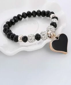 Brand new 🤩 Don't AsK Black & Crystal Shamballa Beaded Heart Bracelet For 👩 Women ❤️